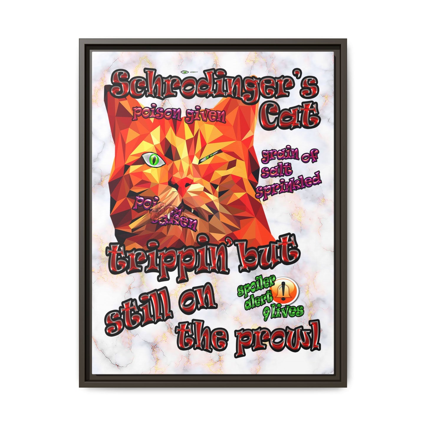 schrodinger's cat - framed canvas art (white marble)