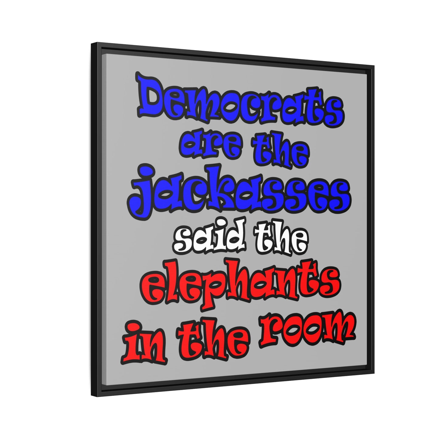 donkeys and elephants - framed canvas art (light grey)