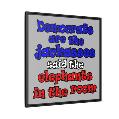 donkeys and elephants - framed canvas art (light grey)