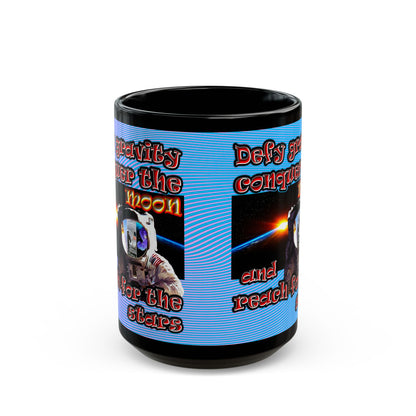 defy conquer reach - Black Mug (light blue-purple wave)