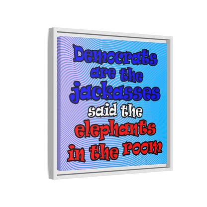 donkeys and elephants - framed canvas art (light blue-purple wave)
