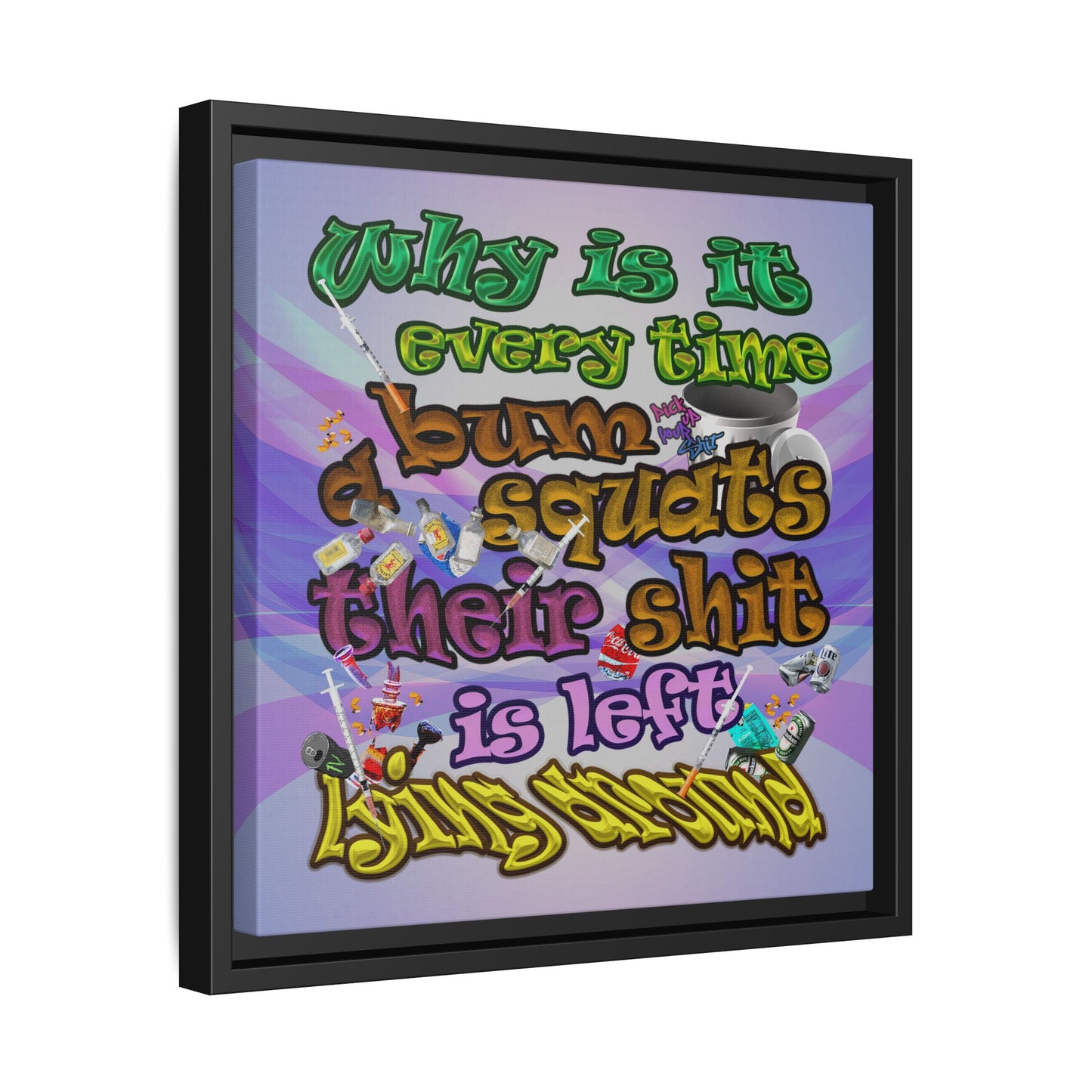 the bum's shit - framed canvas art (light blue-pink wave)