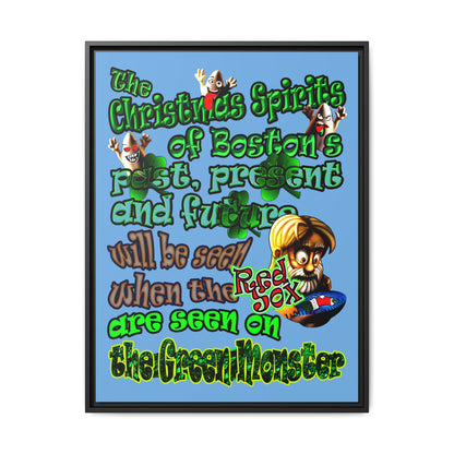 christmas spirits of boston - framed canvas art (light blue)