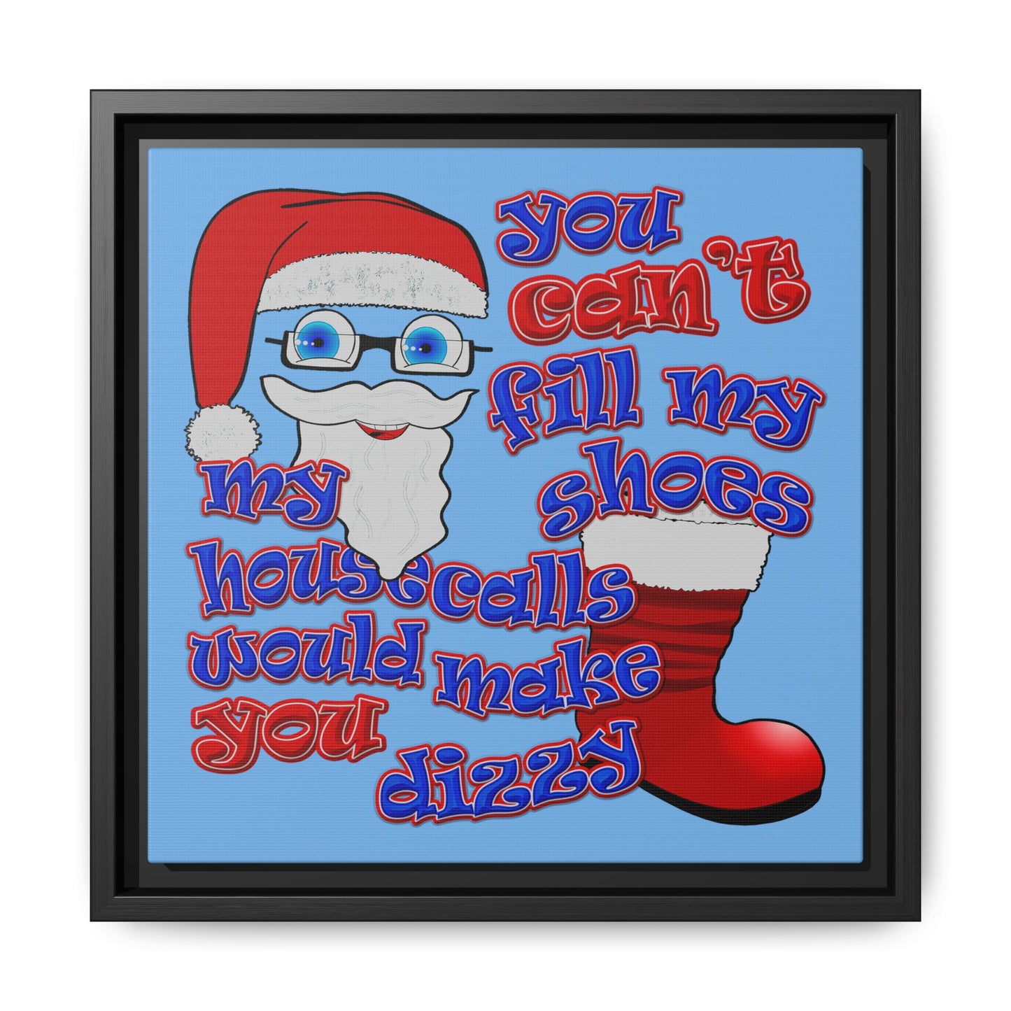 santa's shoes - framed canvas art (light blue)