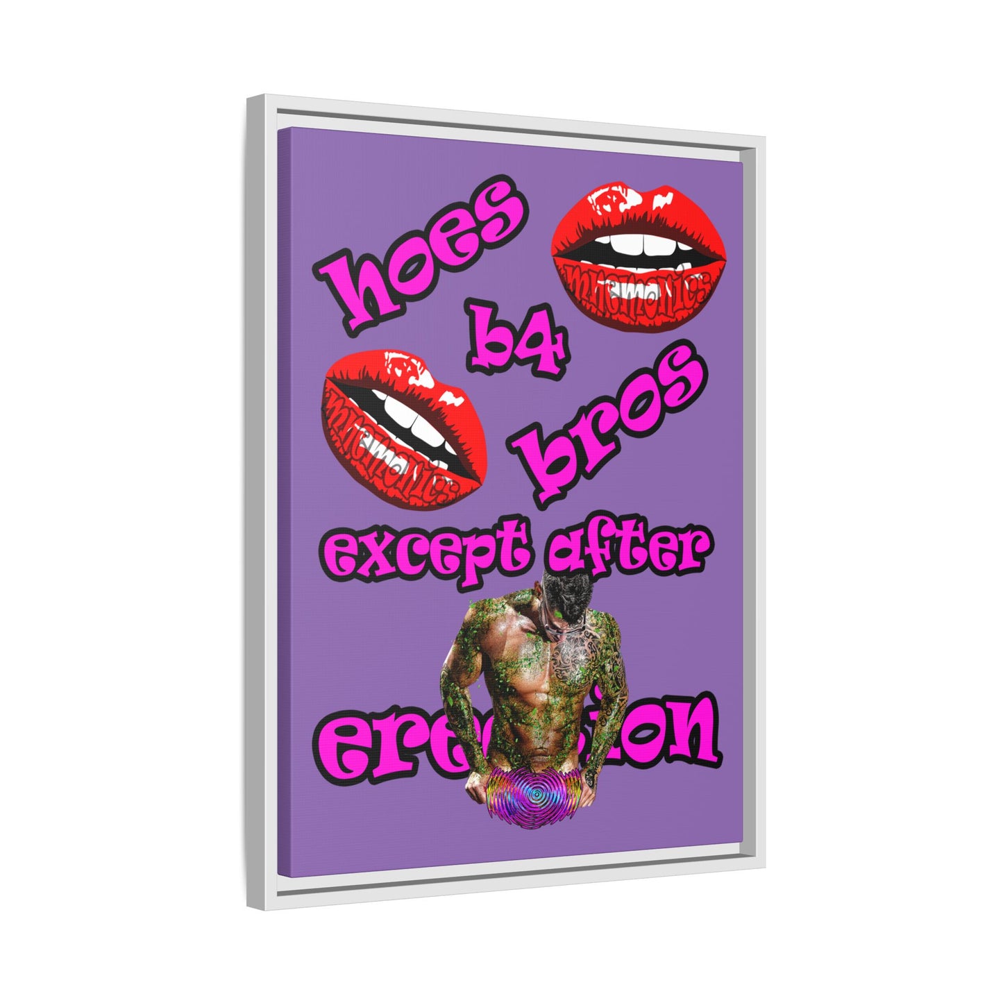 hoes b4 bros - framed canvas art (light purple)