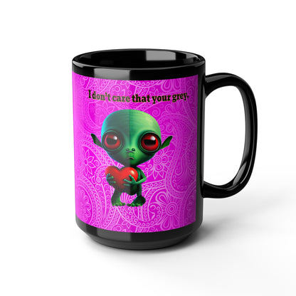 I don't care that your grey - Black Mug (pink swirl)