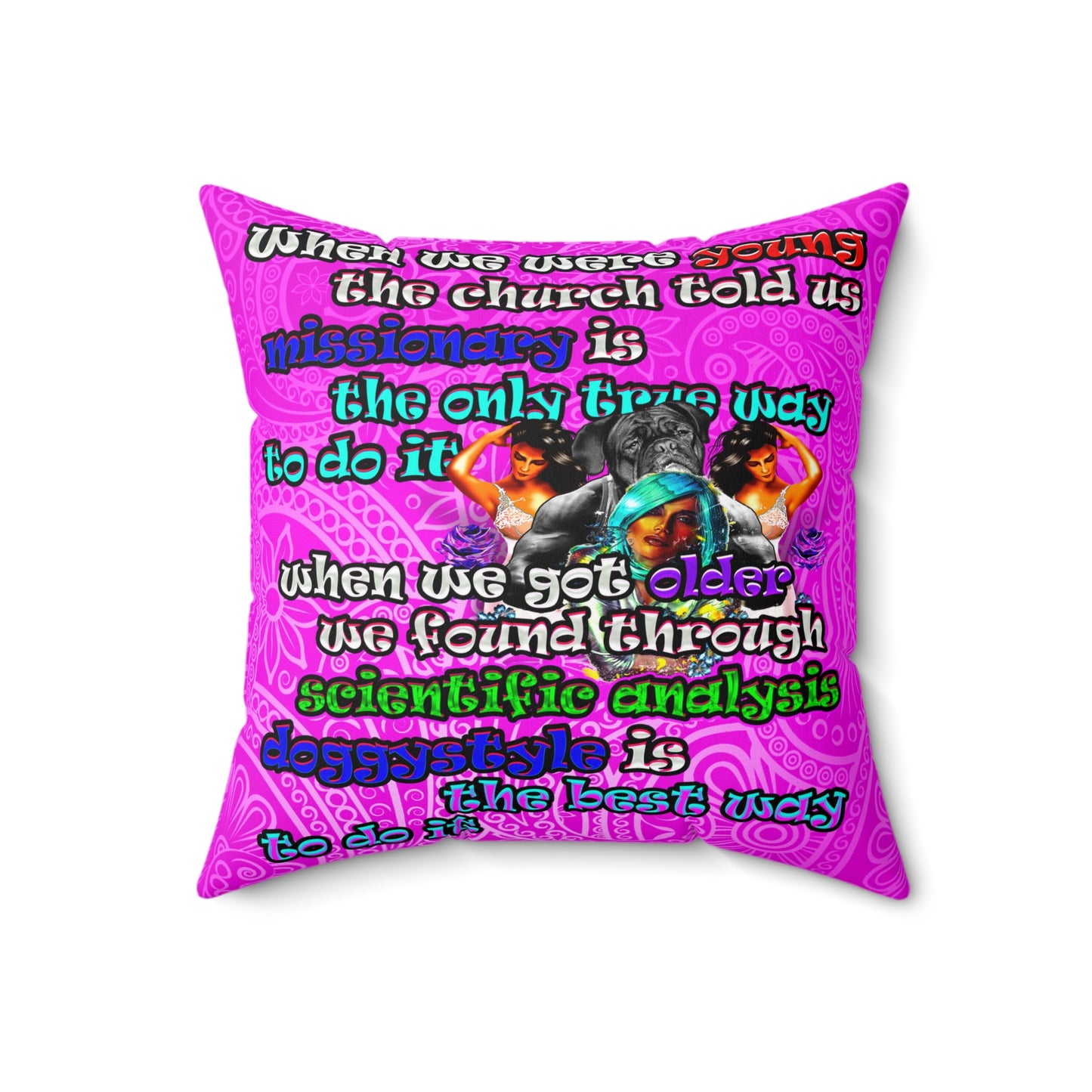 doggystyle - Spun Polyester Square Pillow - (pink swirl)