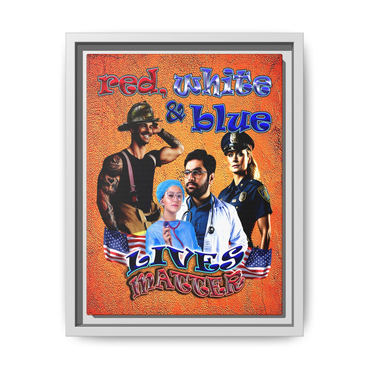 rw&b lives matter - framed canvas art (burnt orange)