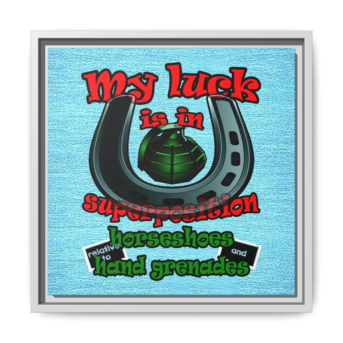 my luck - framed canvas art (faded blue)
