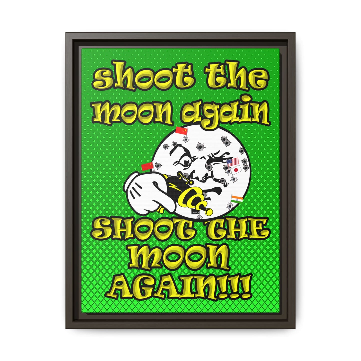 shoot the moon again - framed canvas art (logo green)