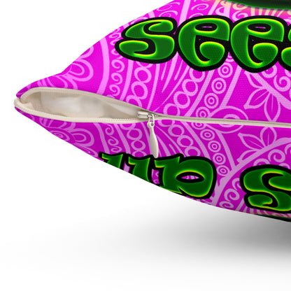 green monster - Spun Polyester Square Pillow - (pink swirl)