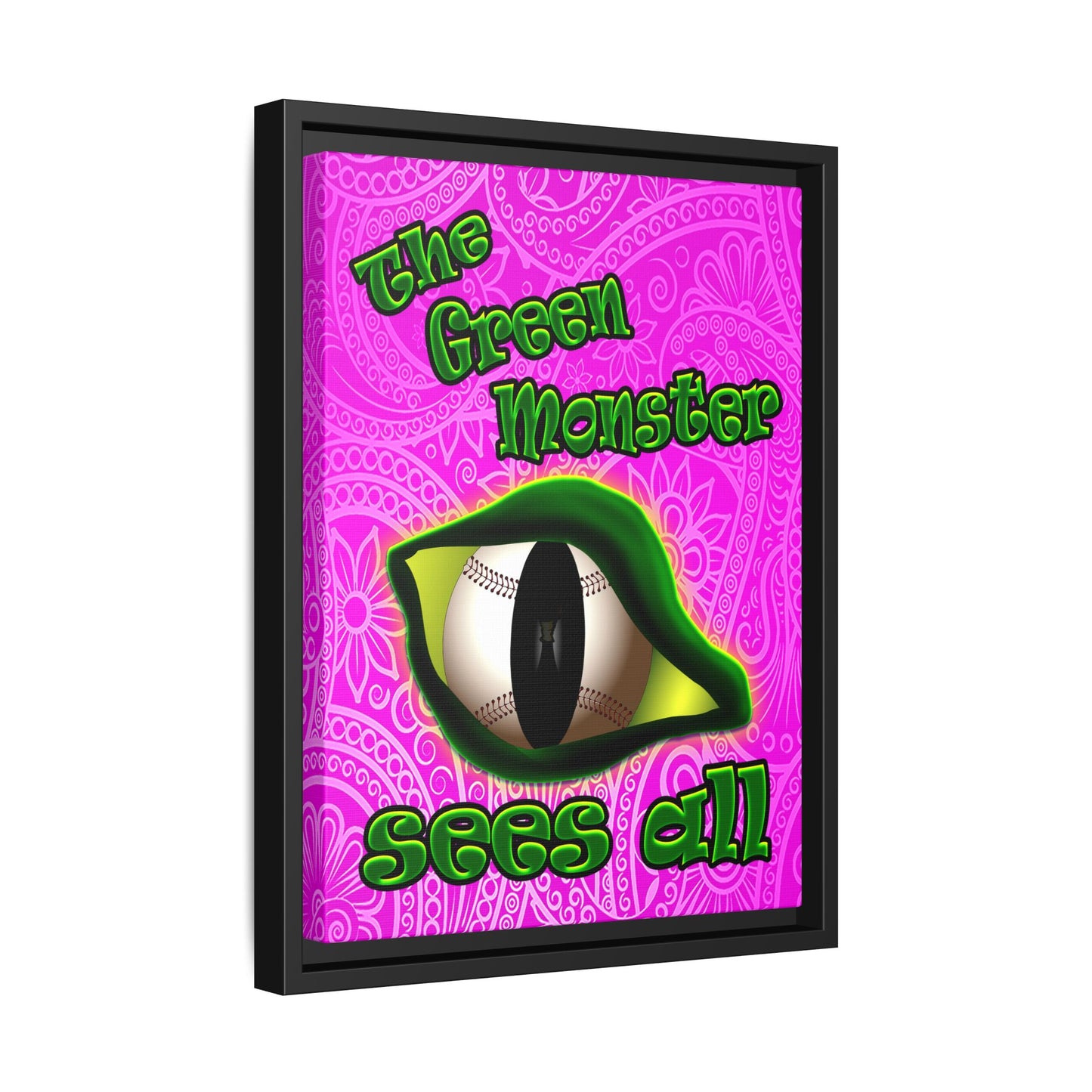 green monster - framed canvas art (pink swirl)