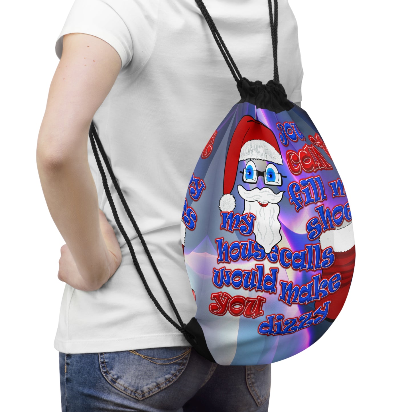 santa's shoes - Drawstring Bag (grey-pink wave)