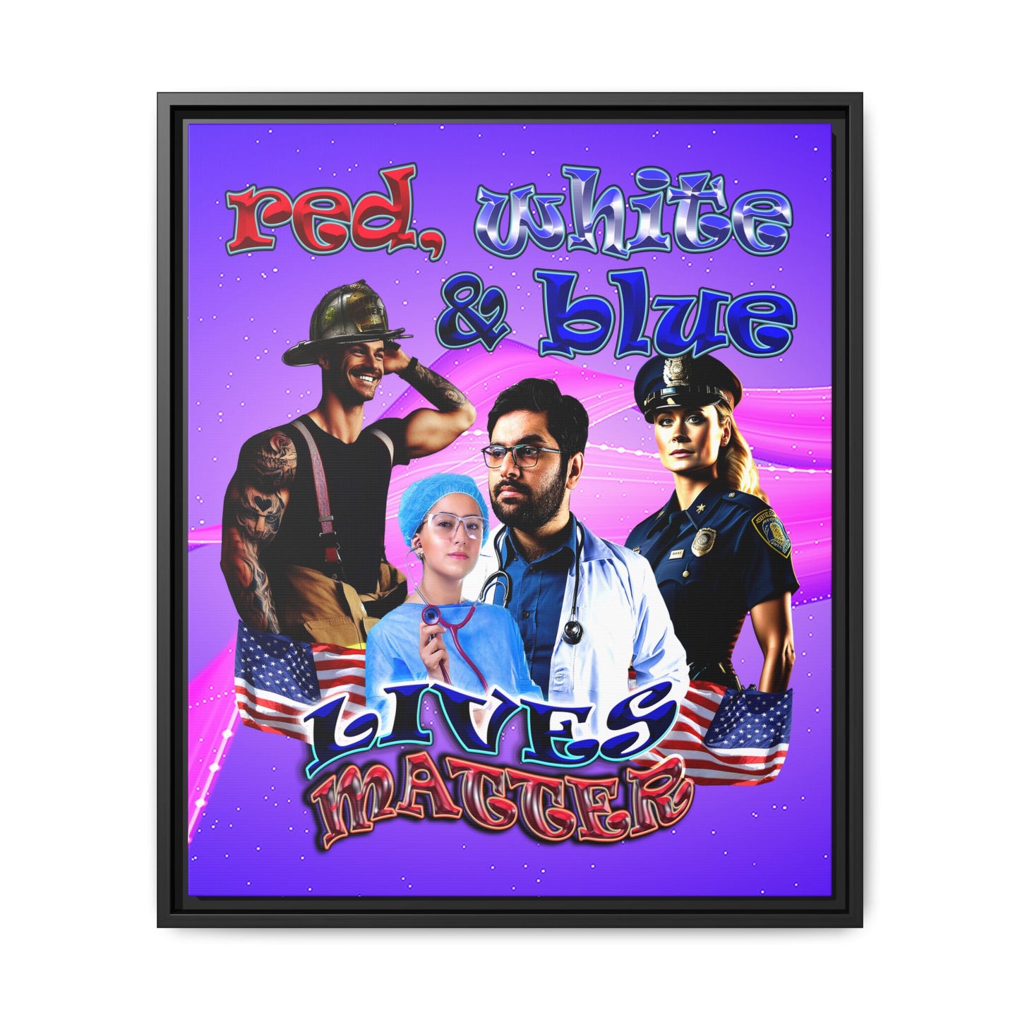 rw&b lives matter - framed canvas art (purple-pink wave)