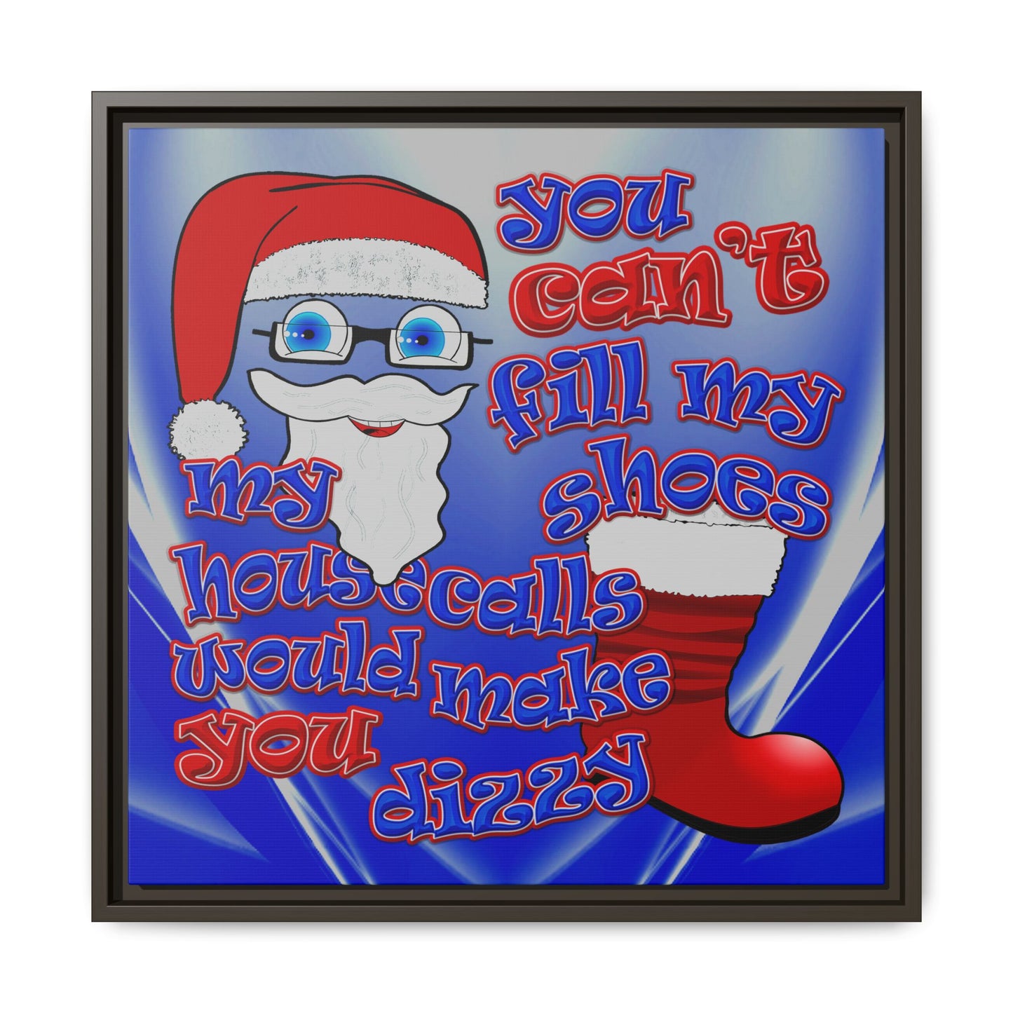 santa's shoes - framed canvas art (blue-white wave)
