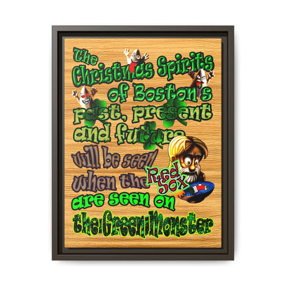 christmas spirits of boston - framed canvas art (butterscotch wood finish)