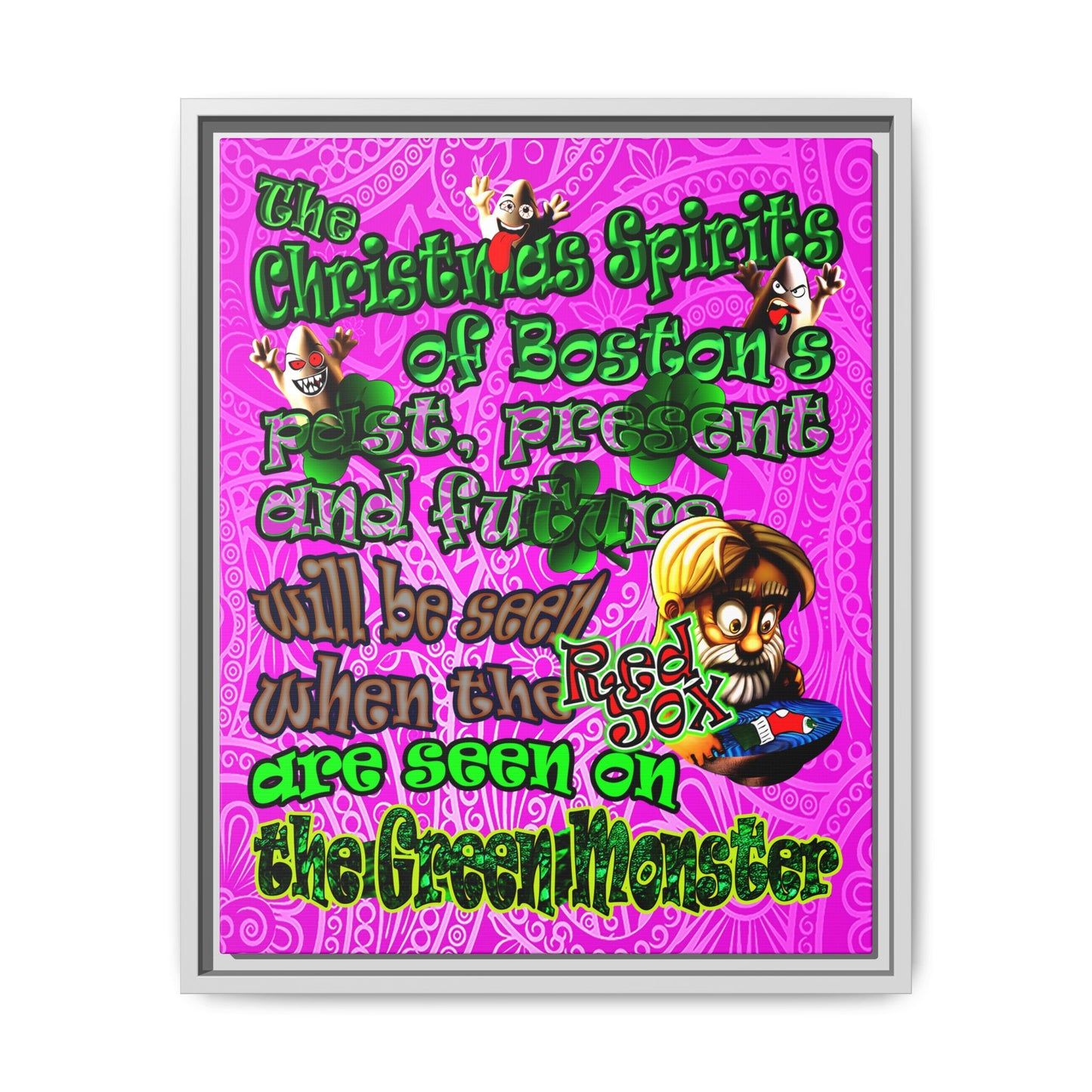 christmas spirits of boston - framed canvas art (pink swirl)