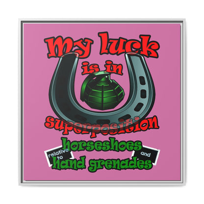 my luck - framed canvas art (light pink)