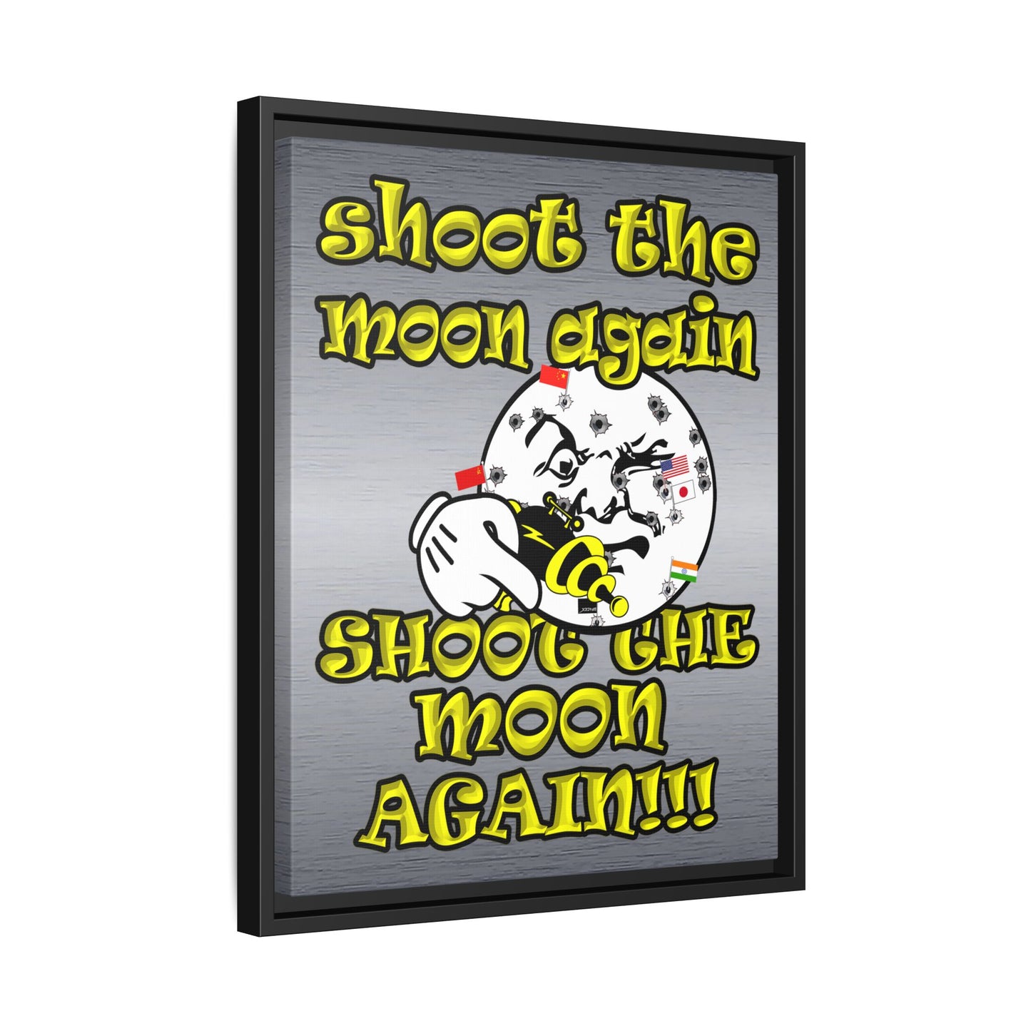 shoot the moon again - framed canvas art (brushed nickel)