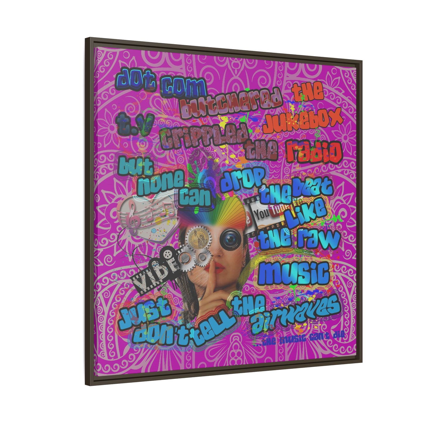 drop the beat - framed canvas art (pink swirl)