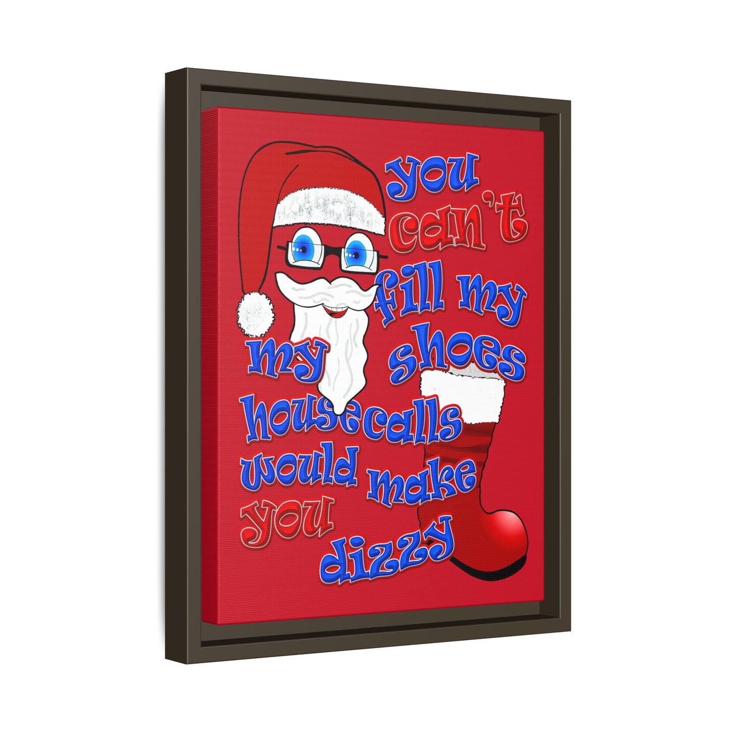 santa's shoes - framed canvas art (dark red)
