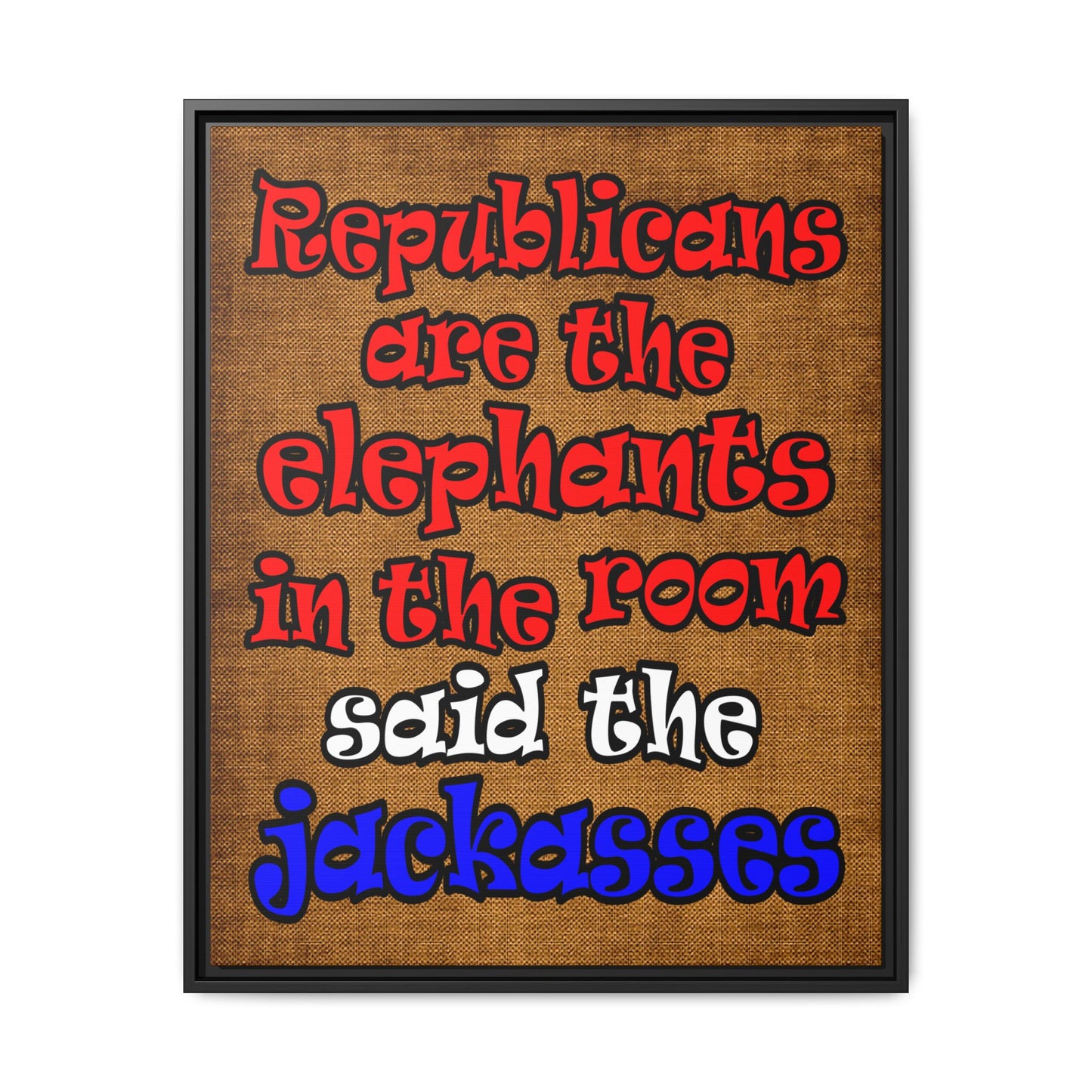 donkeys and elephants - framed canvas art (brown papyrus)