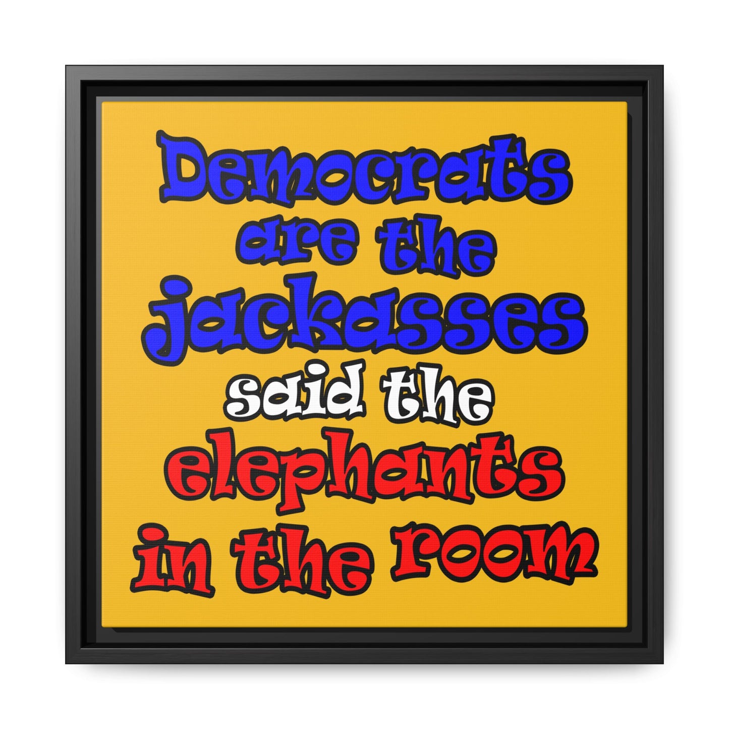 donkeys and elephants - framed canvas art (yellow)