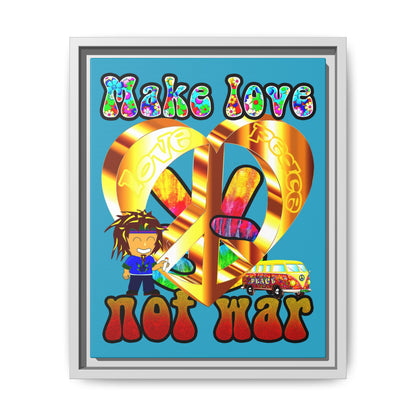 love peace - framed canvas art (turquoise)