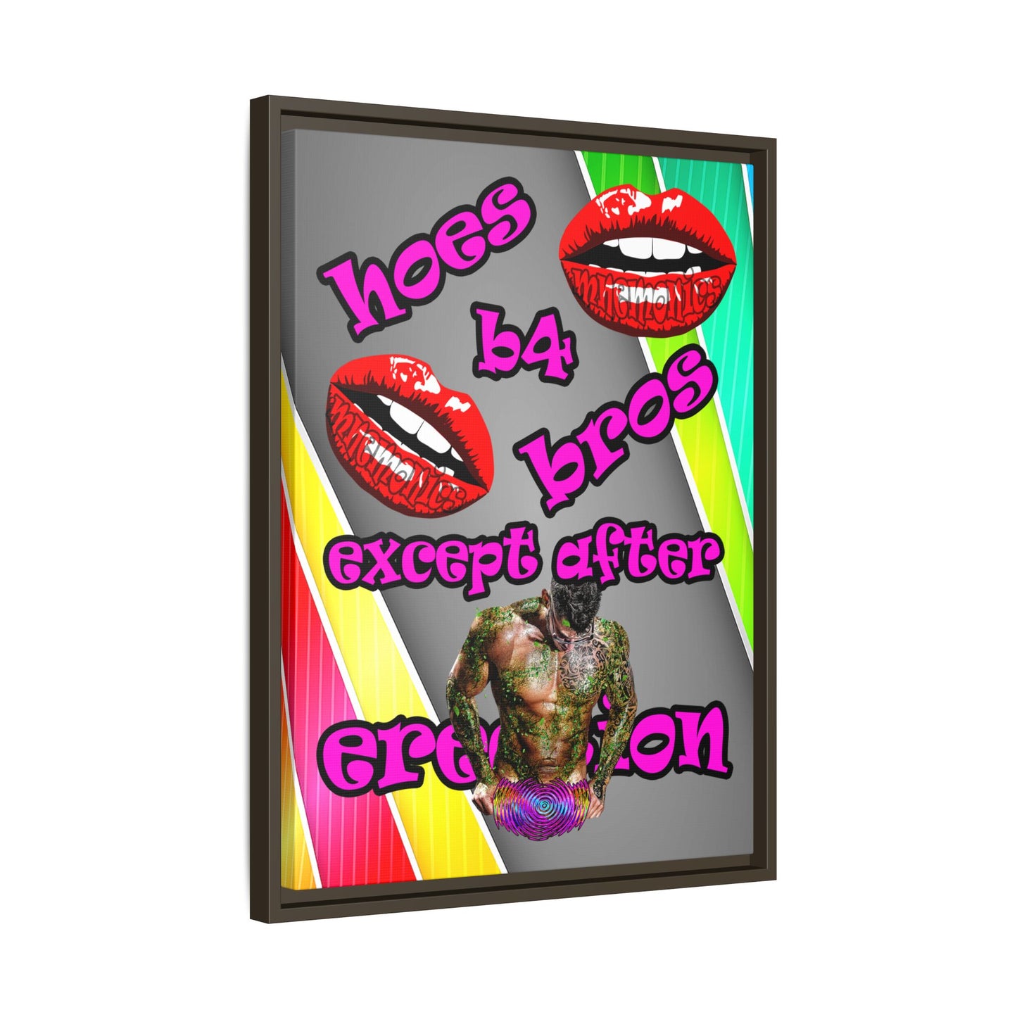 hoes b4 bros - framed canvas art (rainbow split)