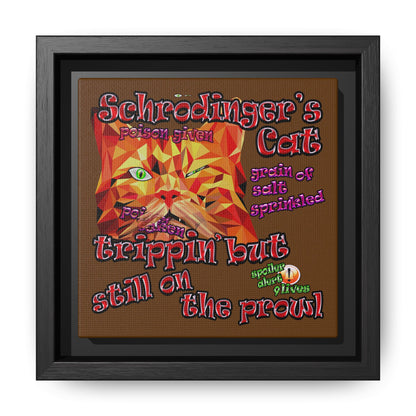 schrodinger's cat - framed canvas art (brown)