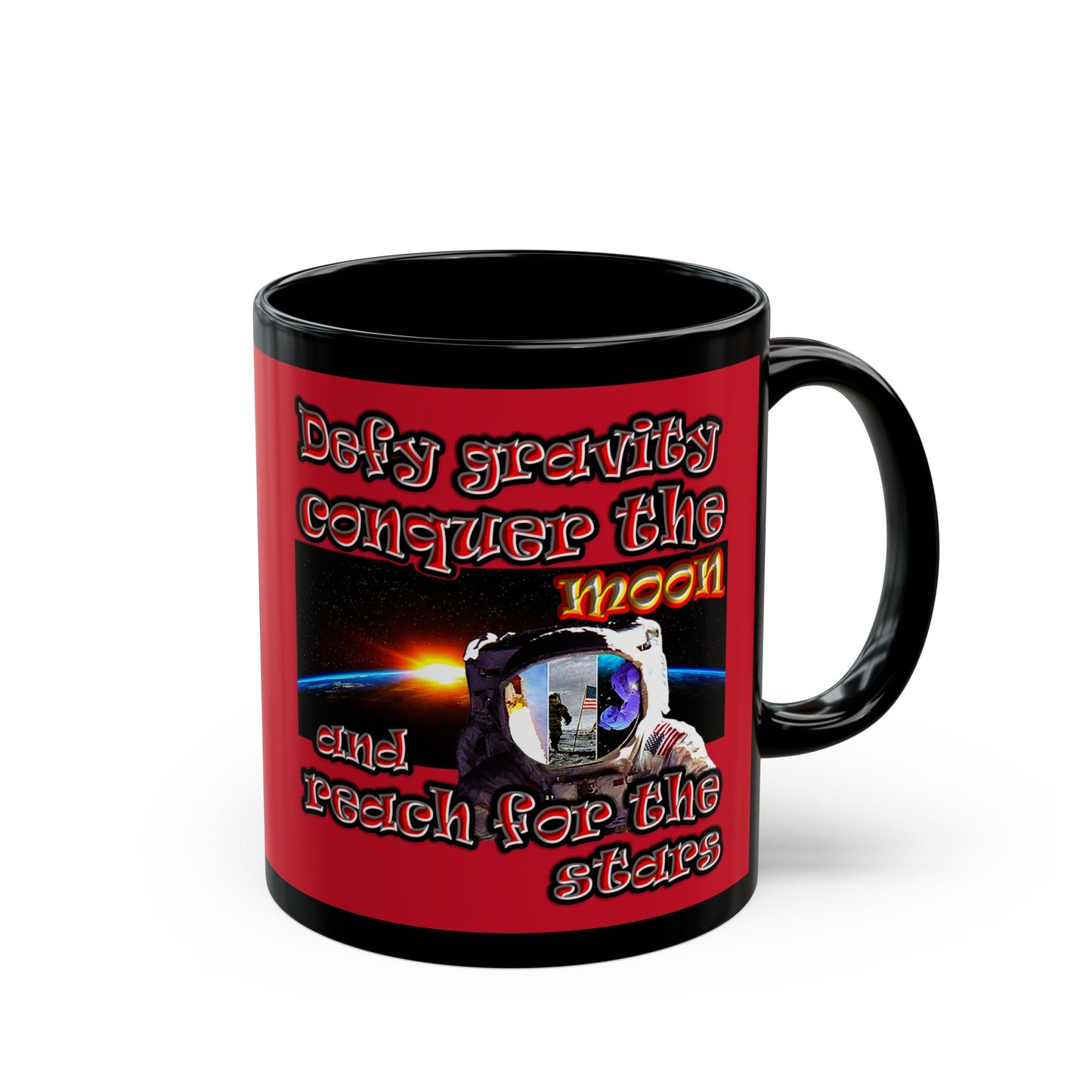 defy conquer reach - Black Mug (dark red)