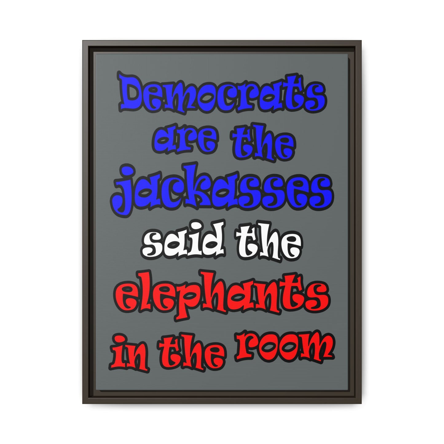 donkeys and elephants - framed canvas art (dark grey)