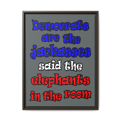 donkeys and elephants - framed canvas art (dark grey)
