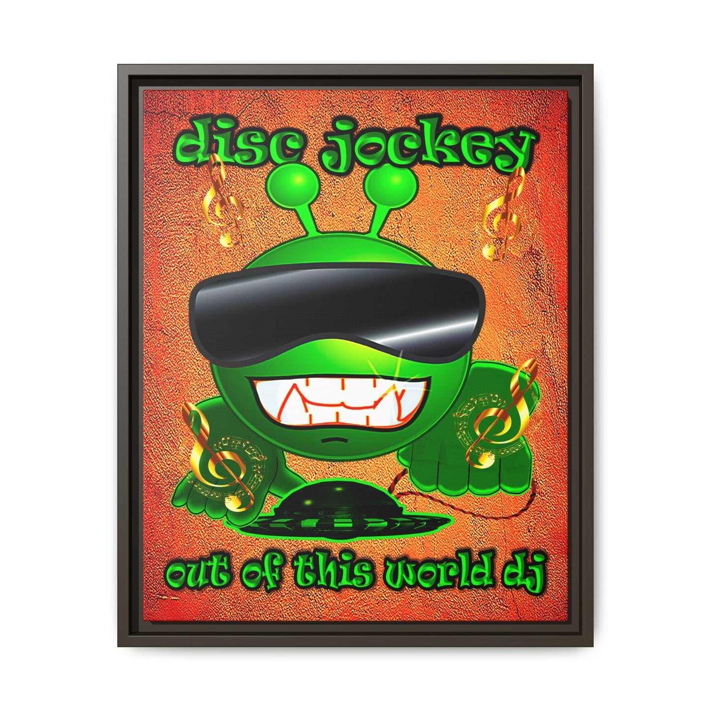 disc jockey - framed canvas art (burnt orange)