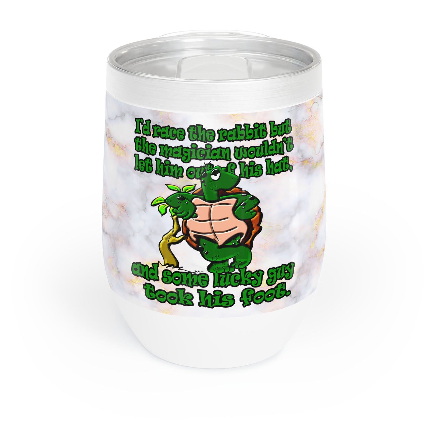 turtle race - Chill Wine Tumbler (white marble)