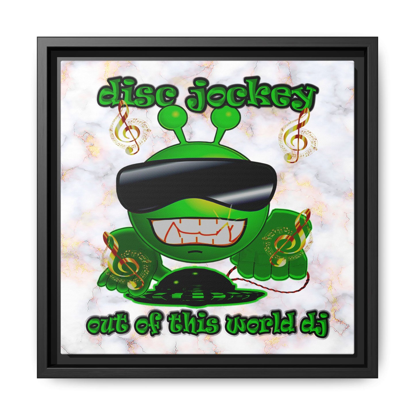 disc jockey - framed canvas art (white marble)