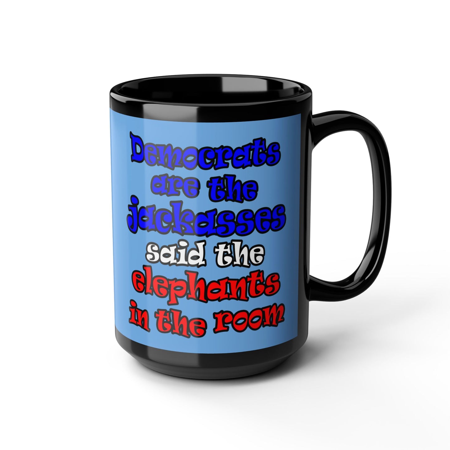 donkeys and elephants - Black Mug (light blue)