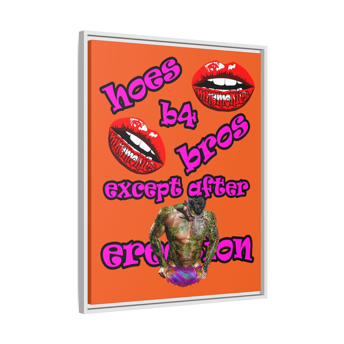 hoes b4 bros - framed canvas art (orange)