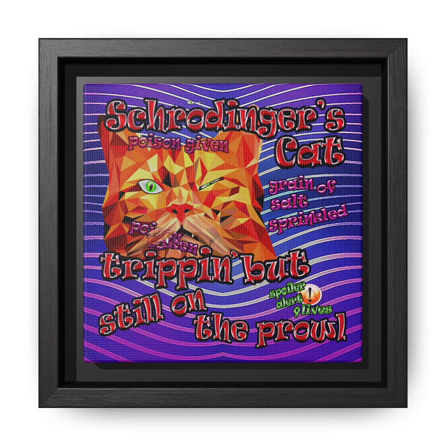 schrodinger's cat - framed canvas art (purple wave)