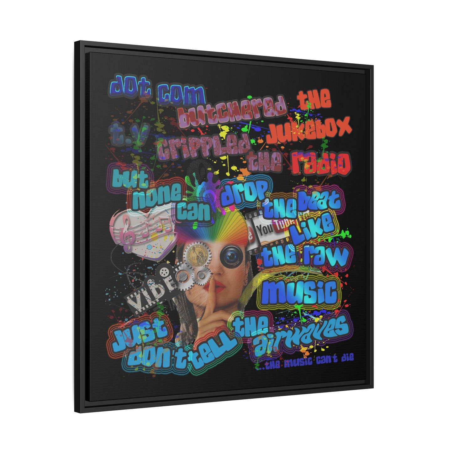 drop the beat - framed canvas art (black)