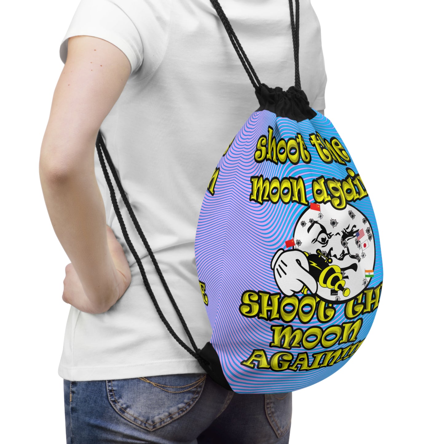 shoot the moon again - Drawstring Bag (light blue-purple wave)