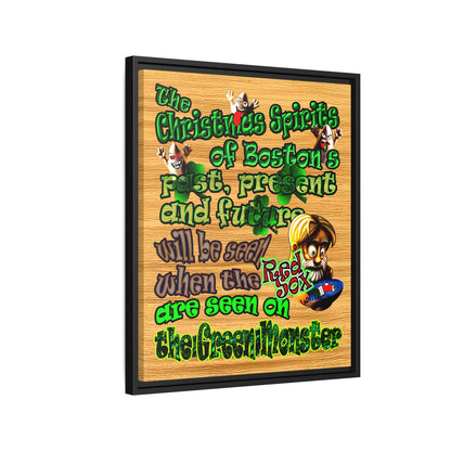 christmas spirits of boston - framed canvas art (butterscotch wood finish)