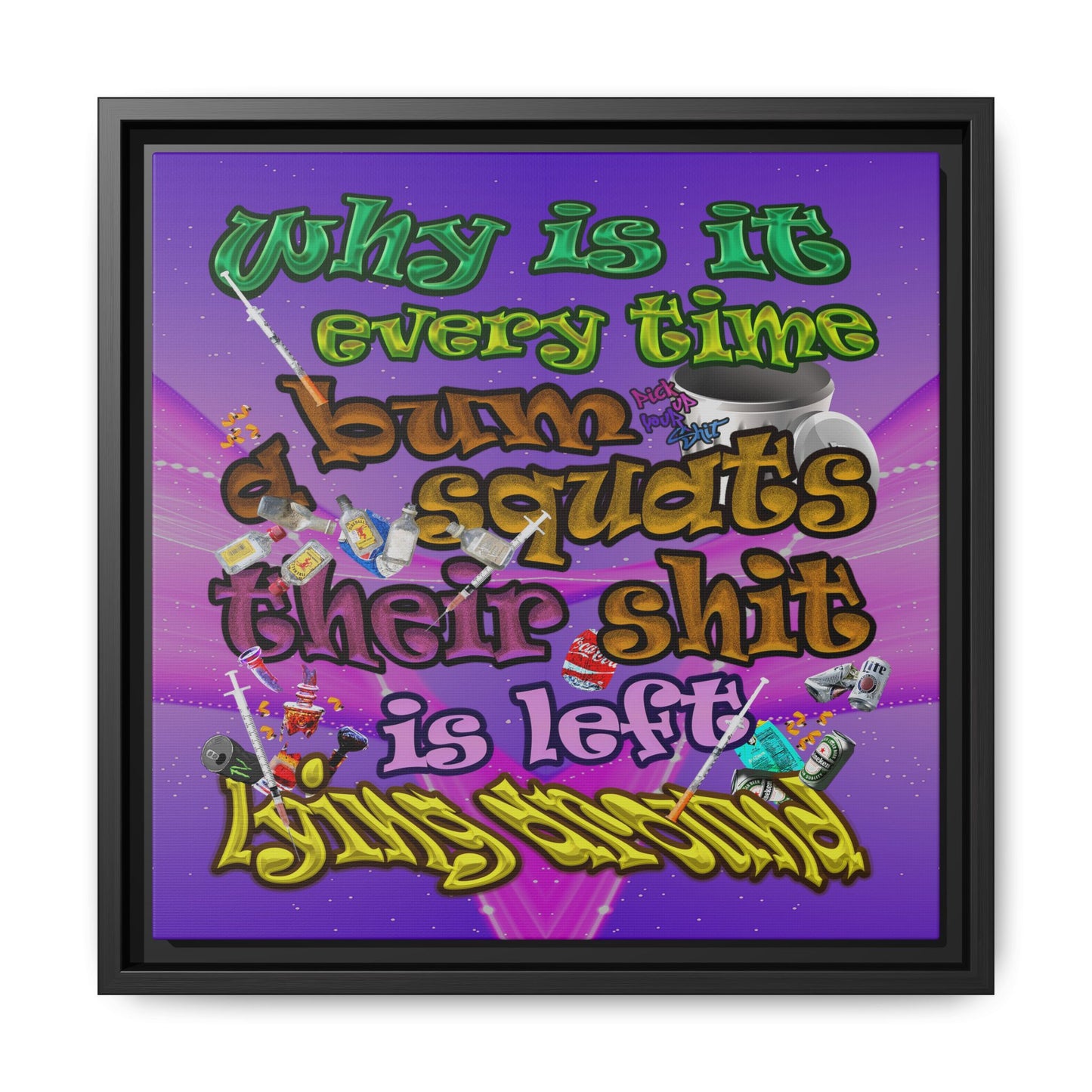 the bum's shit - framed canvas art (purple-pink wave)