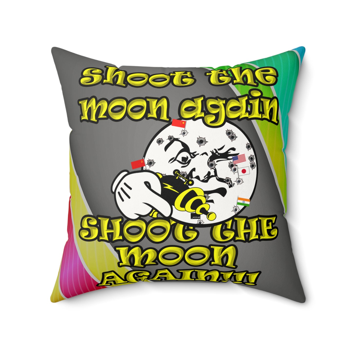 shoot the moon again - Faux Suede Square Pillow - (rainbow split)