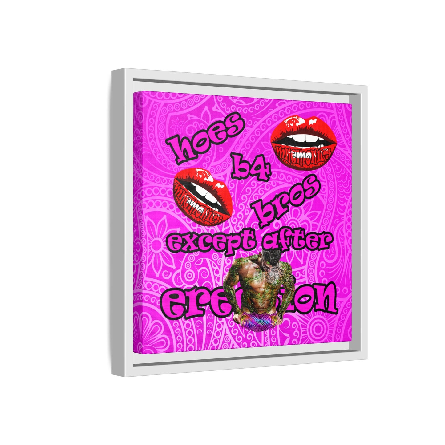 hoes b4 bros - framed canvas art (pink swirl)