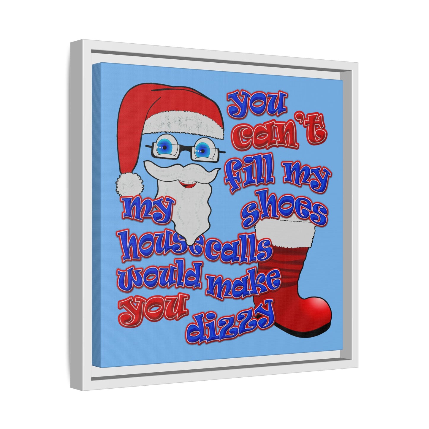 santa's shoes - framed canvas art (light blue)
