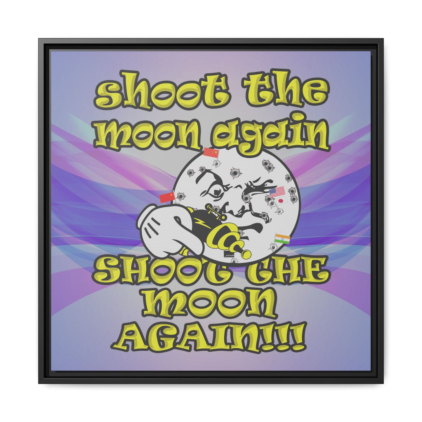shoot the moon again - framed canvas art (light blue-pink wave)