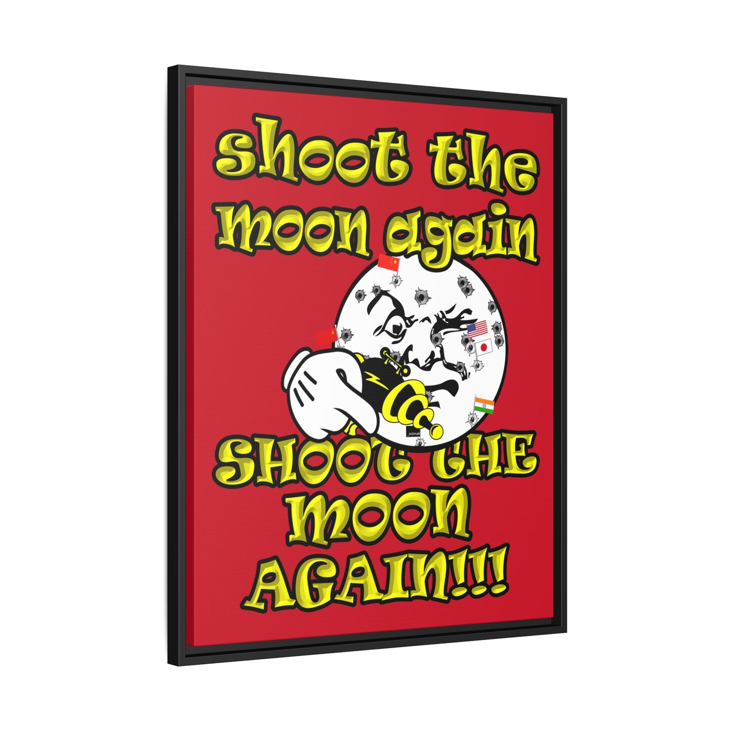 shoot the moon again - framed canvas art (dark red)