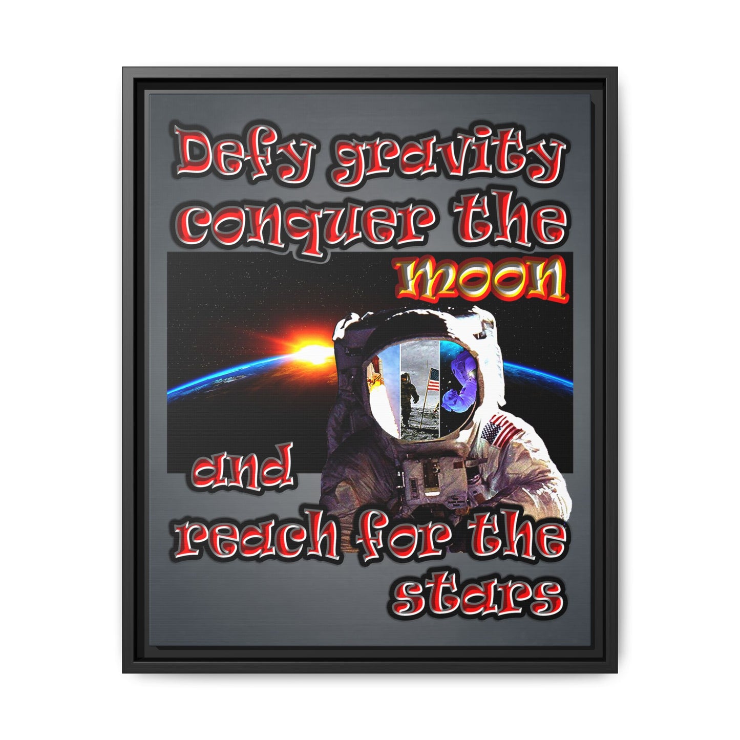 defy conquer reach - framed canvas art (grey-light grey)
