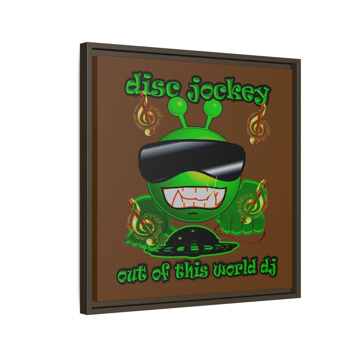 disc jockey - framed canvas art (brown)